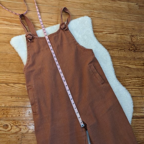Petal Roz Cropped Relaxed Fit Overalls in Warm Tan - Picture 8 of 9